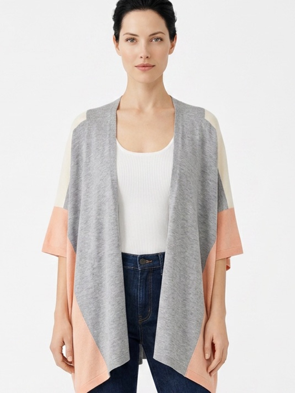EILEEN FISHER | Drape Poncho Cape Peach White Gray Women’s One Size
